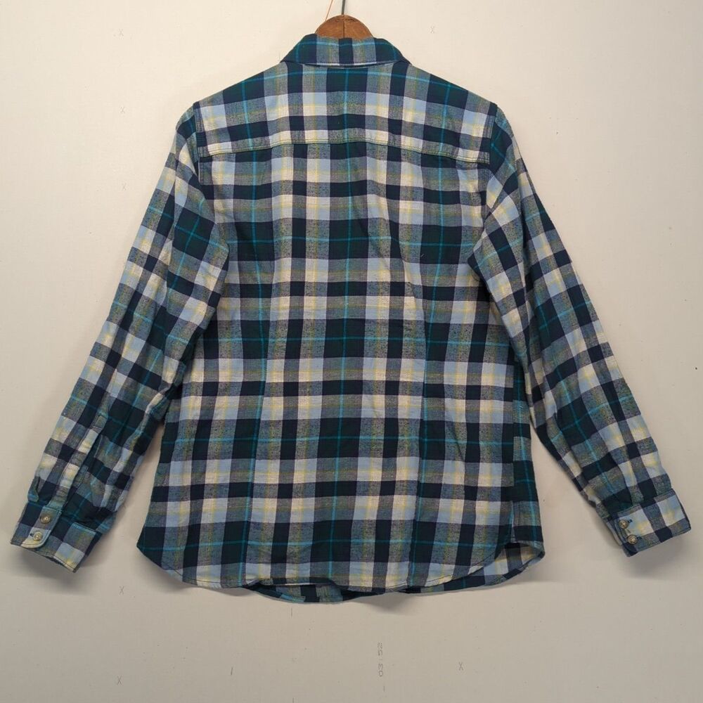 Eddie Bauer Womens Medium Plaid Flannel Green Blue Yellow M Cotton Outdoor Hike - Picture 2 of 8